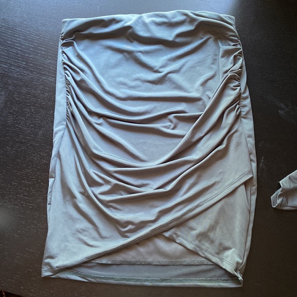 Fashionnova Olive Ruched Crop Top and Mini Skirt Set - Picture 7 of 8